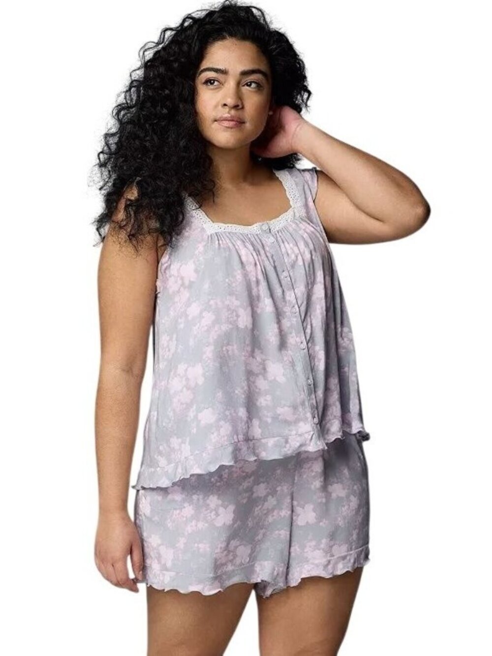 Simply Vera Wang Grey Floral Pajamas Tank Top and Shorts Set Plus Sz 2X NEW